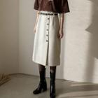 Belted Button-front Long Skirt