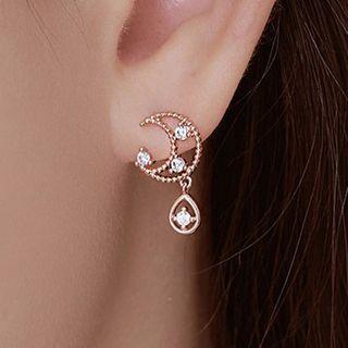 Moon Rhinestone Alloy Dangle Earring 1 Pair - Silver - One Size