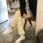 High-waist Plain Corduroy Pants Beige - One Size