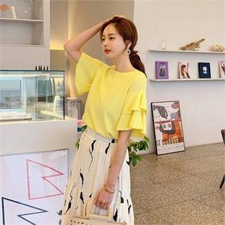 Ruffle-sleeve Summer Knit Top