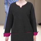 Long-sleeve Notch Neck Dress