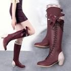 Block-heel Lace-up Knee-high Boots