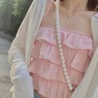 Plain Long-sleeve Button-up Open-front Sweater
