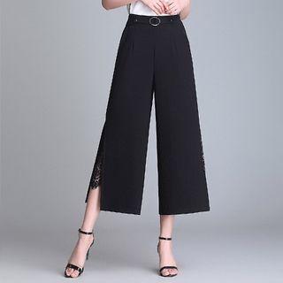 Lace Paneled Wide-leg Cropped Pants
