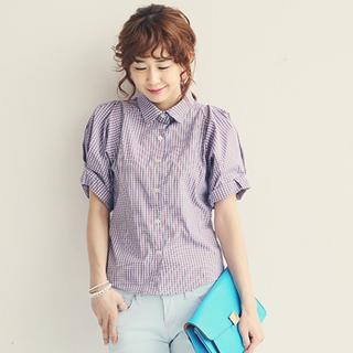 Puff-sleeve Check Blouse