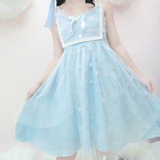 Spaghetti Strap Star Print A-line Dress
