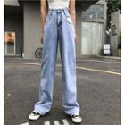 High-waist Color Block Washed Jeans