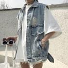 Distressed Collared Denim Vest