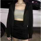 Cropped Camisole Top / Zip Hoodie / Drawstring Knit Mini Skirt