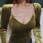 V-neck Velvet Camisole Top / Long-sleeve Shrug