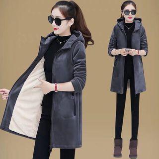 Fleece-lined Hooded Velvet Coat