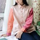 Embroidered Color Block Shirt Tangerine & Pink & Fuchsia - One Size