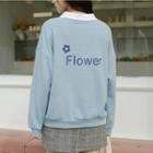 Flower Embroidered Polo Neck Pullover