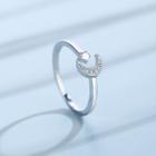 925 Sterling Silver Rhinestone Moon & Star Open Ring Ring - Silver - One Size