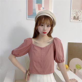 Short-sleeve Cropped Smocked Top