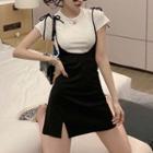 Set: Cap-sleeve T-shirt + Mini Pencil Suspender Skirt