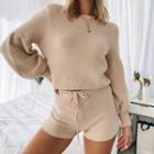 Set: Long Sleeve Plain Sweater + Knitted Shorts