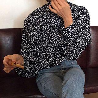 Mock-neck Floral Blouse