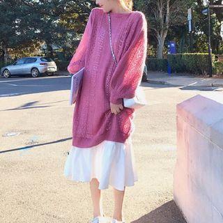 Set: Spaghetti Strap Midi Dress + Perforated Knit Top