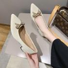 Pointed Bow Accent Block Heel Pumps