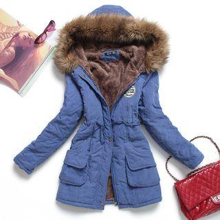 Furry Trim Hooded Fleece Lined Parka