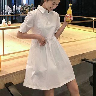 Short-sleeve Plain Shirt Dress