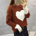 Round Neck Sweetheart Cable Knit Sweater