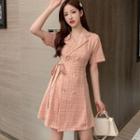 Short-sleeve Plaid Double-breasted A-line Blazer Dress