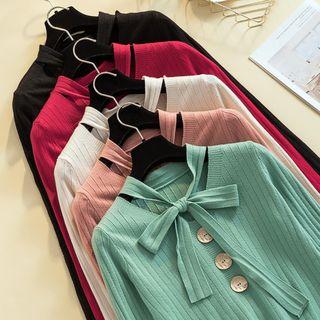 Tie-neck Cut-out Long-sleeve Knit Top