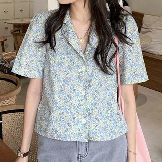 Short-sleeve Floral Print Shirt Blue & Yellow - One Size