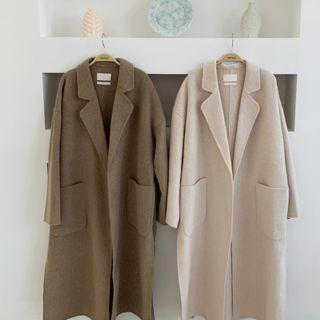 Open-front Slit-side Wool Coat With Sash