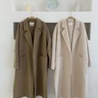 Open-front Slit-side Wool Coat With Sash