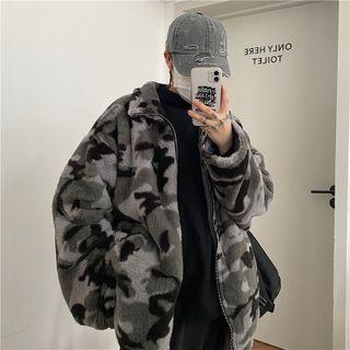 Couple Matching Reversible Camo Fleece Zip Jacket