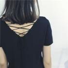 Short-sleeve V-neck Tie-back Top
