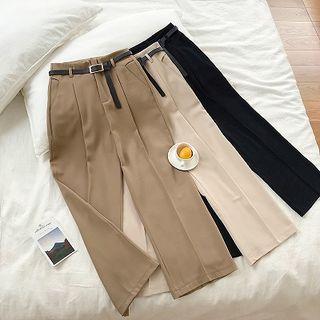 Plain High-waist Pants With Belt