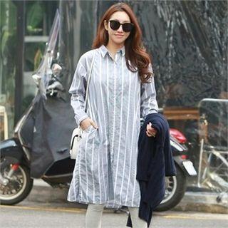Slit-side Long Cotton Shirt