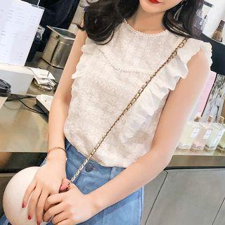 Ruffled Sleeveless Eyelet Lace Top