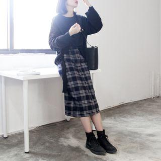 Straight Cut Button-front Midi Plaid Skirt
