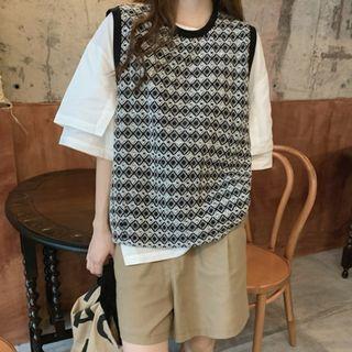 Set : Plaid Vest + Short-sleeve Shirt