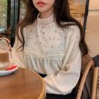 Embroidered Lace Trim Blouse Off-white - One Size