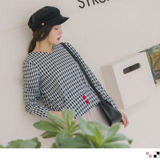 Long Sleeve Check Cropped Top