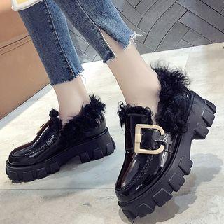 Furry Trim Platform Loafers