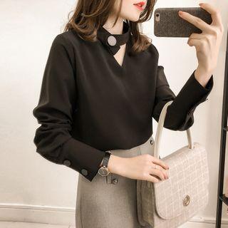 Long-sleeve Cutout Button-accent Blouse