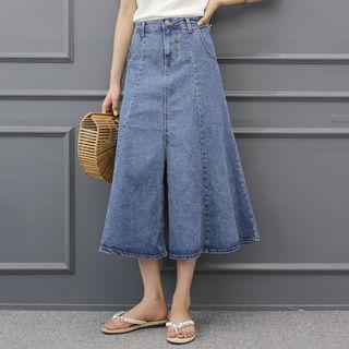 A-line Long Denim Skirt
