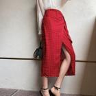 Dotted Slit Midi A-line Skirt