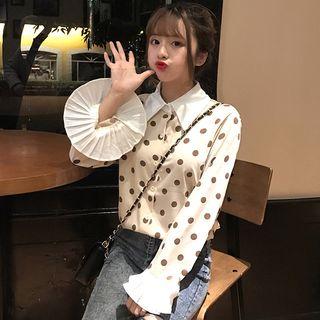 Flare-sleeve Dotted Shirt