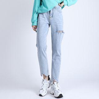 High-waist Ripped Shift Jeans