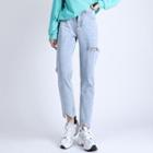 High-waist Ripped Shift Jeans