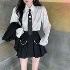 Shirt With Necktie / Pleated Mini A-line Skirt