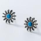 Flower Turquoise Sterling Silver Earring 1 Pair - S925 Silver - Stud Earring - Blue - One Size